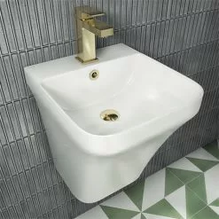 Arezzo Square Matt White Ceramic One Piece Wall Hung Basin 1TH - 365mm Wide