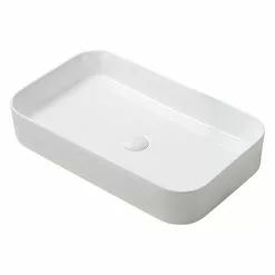 Arezzo 600 x 370mm Curved Rectangular Counter Top Basin - Gloss White