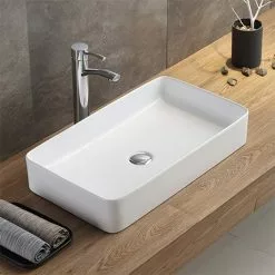 Arezzo Matt White Slim Rectangular Counter Top Basin (605 x 355mm)