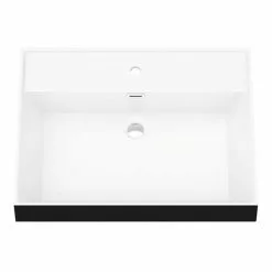 Arezzo 600 Brushed Brass Framed Washstand with Gloss White Open Shelf and Matt Black Basin -Cheap Basins Store AZ6BBFPM BLK d2 460