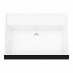 Arezzo 600 Matt Black Framed Washstand with Gloss White Open Shelf and Matt Black Basin -Cheap Basins Store AZ6BFPM BLK d2 460