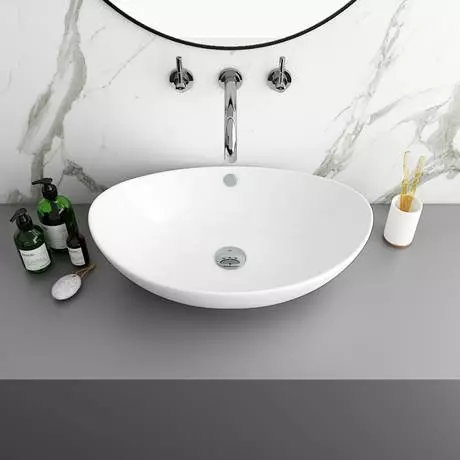 Arezzo Stone Resin Floating Basin Shelf inc. Oval Basin - 600mm Wide 2 Arezzo Stone Resin Floating Basin Shelf inc. Oval Basin - 600mm Wide - Image 2