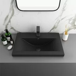 Arezzo 610 x 395mm Matt Black Rectangular Mid-Edged Inset Basin