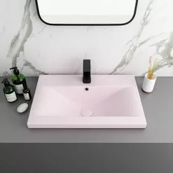 Arezzo 610 x 395mm Matt Pink Rectangular Mid-Edged Inset Basin