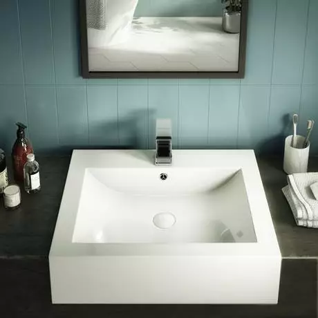 Arezzo 600mm Square Semi-Recessed Basin - Gloss White 2 Arezzo 600mm Square Semi-Recessed Basin - Gloss White - Image 2