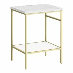 Arezzo 610 White Marble Effect Worktop with Brushed Brass Framed Washstand