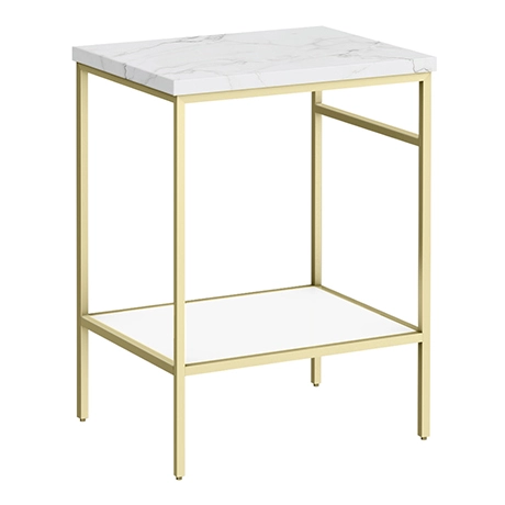 Arezzo 610 White Marble Effect Worktop with Brushed Brass Framed Washstand 1 Arezzo 610 White Marble Effect Worktop with Brushed Brass Framed Washstand