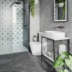 Arezzo 610 Gloss White Stone Resin Worktop with Matt Black Framed Washstand -Cheap Basins Store AZ6WSMBGW d3 460