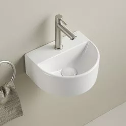 Arezzo Gloss White Round Wall Hung Cloakroom Basin 1TH (303 x 255mm)
