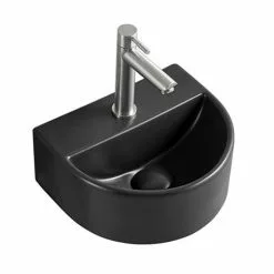 Arezzo Matt Black Round Wall Hung Cloakroom Basin 1TH (303 x 255mm) -Cheap Basins Store AZ7781MB detail03a 460