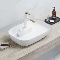 Arezzo 600 x 405mm Gloss White Curved Rectangular Countertop Basin with Tap Island