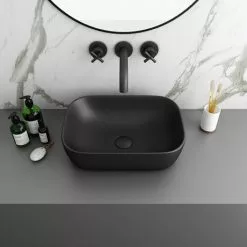 Arezzo 460 x 325mm Matt Black Coloured Curved Rectangular Counter Top Basin -Cheap Basins Store AZ78105MB d2 460