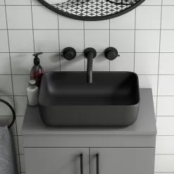 Arezzo 460 x 325mm Matt Black Coloured Curved Rectangular Counter Top Basin