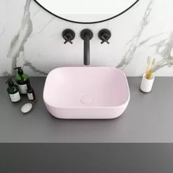 Arezzo 455 x 325mm Matt Pink Curved Rectangular Counter Top Basin 5 Arezzo 455 x 325mm Matt Pink Curved Rectangular Counter Top Basin -Cheap Basins Store AZ78105MP d2 460