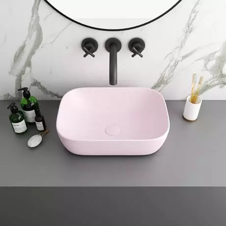 Arezzo 455 x 325mm Matt Pink Curved Rectangular Counter Top Basin 3 Arezzo 455 x 325mm Matt Pink Curved Rectangular Counter Top Basin - Image 3
