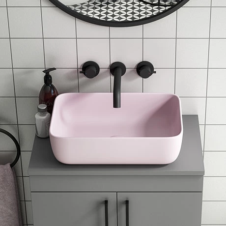 Arezzo 455 x 325mm Matt Pink Curved Rectangular Counter Top Basin 1 Arezzo 455 x 325mm Matt Pink Curved Rectangular Counter Top Basin