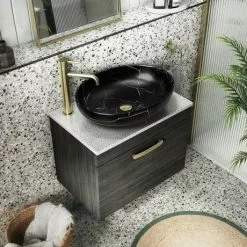 Arezzo 520 x 395mm Curved Oval Counter Top Basin - Matt Black Marble Effect -Cheap Basins Store AZ78166 d5 460