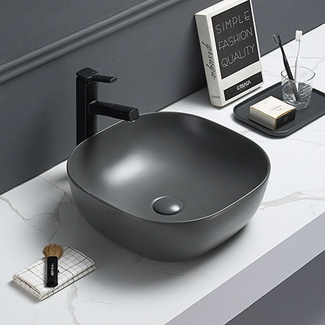 Arezzo 425 x 425mm Matt Grey Coloured Curved Square Counter Top Basin 1 Arezzo 425 x 425mm Matt Grey Coloured Curved Square Counter Top Basin