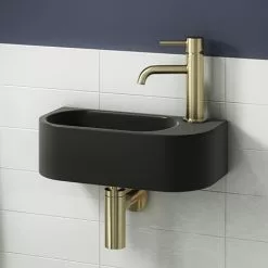 Arezzo 400 x 215mm Curved Wall Hung Cloakroom Basin - Matt Black