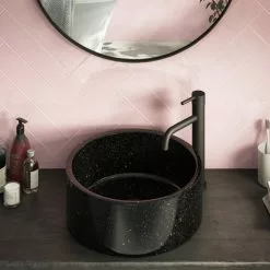 Arezzo Round 405mm Black Marble Effect Ceramic Counter Top Basin