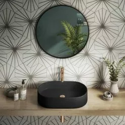 Arezzo Matt Black Oval Ceramic Counter Top Basin (600 x 380mm) 5 Arezzo Matt Black Oval Ceramic Counter Top Basin (600 x 380mm) -Cheap Basins Store AZ7833MB detail2 460