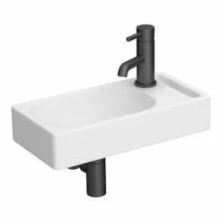 Arezzo Square Wall Hung Cloakroom Basin w. Integrated Towel Rail - Gloss White -Cheap Basins Store AZ7843 d4 460