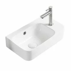 Arezzo 455 x 270mm Curved Offset Wall Hung 1TH Cloakroom Basin -Cheap Basins Store AZ78578 detail03b 460