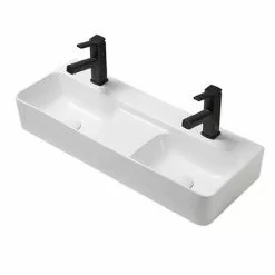 Arezzo Double Bowl Wall Mounted Basin - 810mm Wide - 1 Tap Hole per Bowl -Cheap Basins Store AZ78623 d4 460