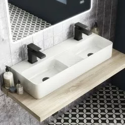 Arezzo Double Bowl Wall Mounted Basin - 810mm Wide - 1 Tap Hole per Bowl