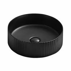 Arezzo Fluted Matt Black Round Countertop Basin - 360mm Diameter