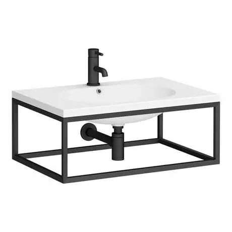 Arezzo 700 Wall Hung Basin with Matt Black Towel Rail Frame 2 Arezzo 700 Wall Hung Basin with Matt Black Towel Rail Frame - Image 2