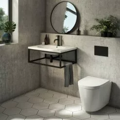 Arezzo 700 Wall Hung Basin with Matt Black Towel Rail Frame 8 Arezzo 700 Wall Hung Basin with Matt Black Towel Rail Frame -Cheap Basins Store AZ7BLKFRM d2n 460