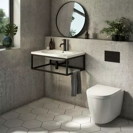 Arezzo 700 Wall Hung Basin with Matt Black Towel Rail Frame 3 Arezzo 700 Wall Hung Basin with Matt Black Towel Rail Frame - Image 3