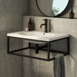 Arezzo 700 Wall Hung Basin with Matt Black Towel Rail Frame