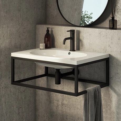 Arezzo 700 Wall Hung Basin with Matt Black Towel Rail Frame 1 Arezzo 700 Wall Hung Basin with Matt Black Towel Rail Frame