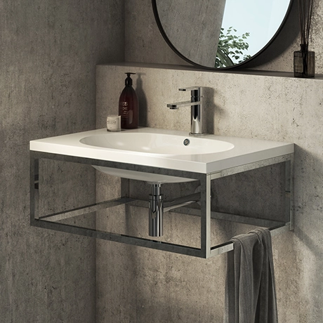 Arezzo 700 Wall Hung Basin with Chrome Towel Rail Frame 1 Arezzo 700 Wall Hung Basin with Chrome Towel Rail Frame