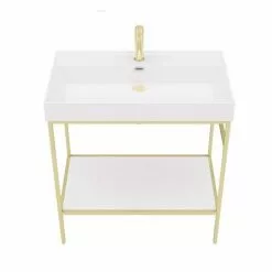 Arezzo 800 Brushed Brass Framed Washstand with Gloss White Open Shelf and Basin -Cheap Basins Store AZ8BBFPM n d6 460
