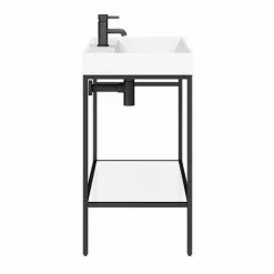 Arezzo 800 Matt Black Framed Washstand with Gloss White Open Shelf and Basin -Cheap Basins Store AZ8BFPM nw d2 460
