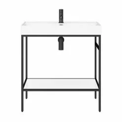 Arezzo 800 Matt Black Framed Washstand with Gloss White Open Shelf and Basin -Cheap Basins Store AZ8BFPM nw d3 460