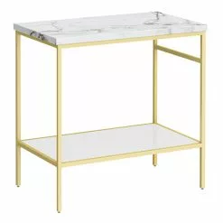 Arezzo 810 White Marble Effect Worktop with Brushed Brass Framed Washstand