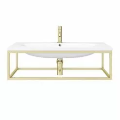 Arezzo 900 Wall Hung Basin with Brushed Brass Towel Rail Frame -Cheap Basins Store AZ9BBFRM N D4 460
