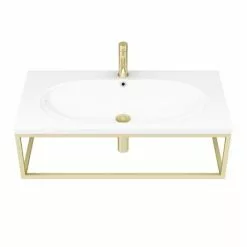 Arezzo 900 Wall Hung Basin with Brushed Brass Towel Rail Frame -Cheap Basins Store AZ9BBFRM d2 460