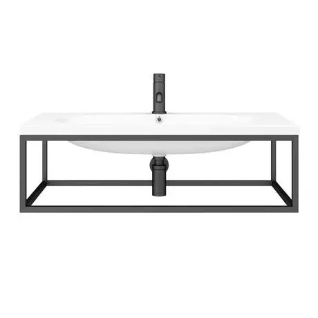 Arezzo 900 Wall Hung Basin with Matt Black Towel Rail Frame 4 Arezzo 900 Wall Hung Basin with Matt Black Towel Rail Frame - Image 4