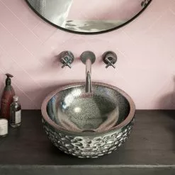Arezzo Round 430mm Silver Mottled Relief Design Ceramic Counter Top Basin