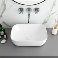 Arezzo 465 x 325mm Gloss White Curved Rectangular Counter Top Basin