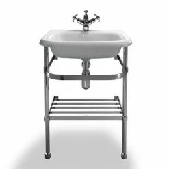 Clearwater - Small Traditional Roll Top Basin with Stainless Steel Stand - W550 x D470mm