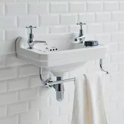 Burlington 51cm Cloakroom Basin with Towel Rail - 2 Tap Hole