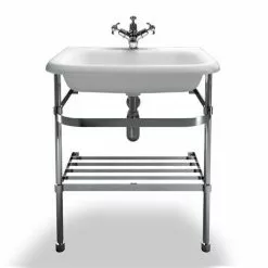 Clearwater - Medium Traditional Roll Top Basin with Stainless Steel Stand - W650 x D470mm