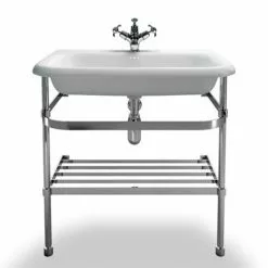 Clearwater - Large Traditional Roll Top Basin with Stainless Steel Stand - W750 x D470mm