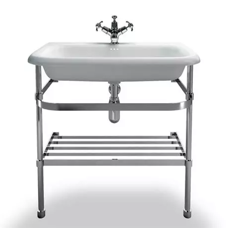 Clearwater - Large Traditional Roll Top Basin with Stainless Steel Stand - W750 x D470mm 1 Clearwater - Large Traditional Roll Top Basin with Stainless Steel Stand - W750 x D470mm